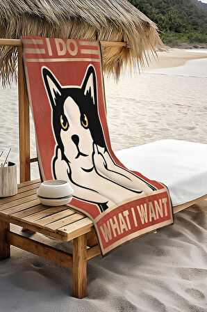 Dijital Baskı Plaj Deniz Havlusu Kedi Desenli Peştamal HVL0078