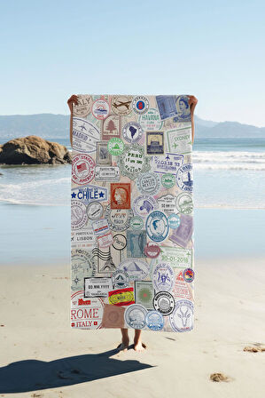 Dijital Baskı Plaj Deniz Havlusu Posta pulu Desenli Peştamal HVL0081