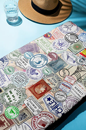 Dijital Baskı Plaj Deniz Havlusu Posta pulu Desenli Peştamal HVL0081