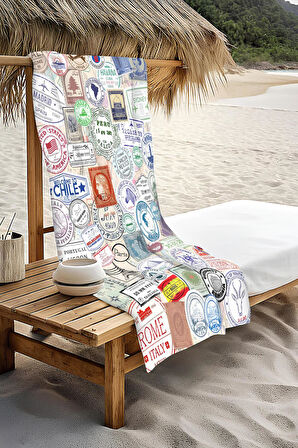 Dijital Baskı Plaj Deniz Havlusu Posta pulu Desenli Peştamal HVL0081