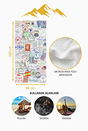 Dijital Baskı Plaj Deniz Havlusu Posta pulu Desenli Peştamal HVL0081