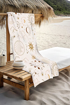 Dijital Baskı Plaj Deniz Havlusu Güneş ve Yıldız Desenli Peştamal HVL0083