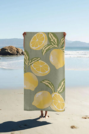 Dijital Baskı Plaj Deniz Havlusu Limon Desenli Peştamal HVL0084