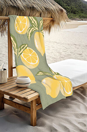 Dijital Baskı Plaj Deniz Havlusu Limon Desenli Peştamal HVL0084