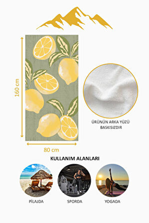 Dijital Baskı Plaj Deniz Havlusu Limon Desenli Peştamal HVL0084