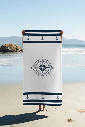 Dijital Baskı Plaj Deniz Havlusu Pusula Desenli Peştamal HVL0006