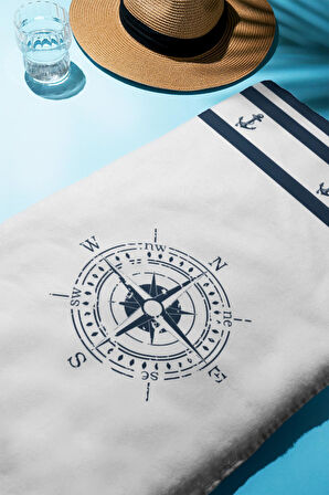 Dijital Baskı Plaj Deniz Havlusu Pusula Desenli Peştamal HVL0006