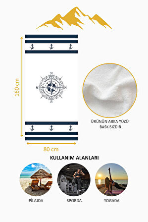 Dijital Baskı Plaj Deniz Havlusu Pusula Desenli Peştamal HVL0006