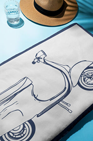 Dijital Baskı Plaj Deniz Havlusu Scooter Desenli Peştamal HVL0008
