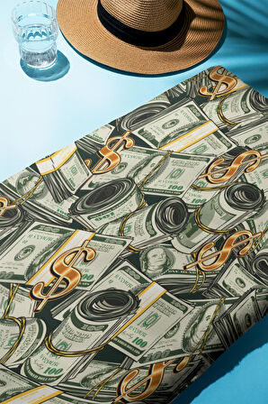 Dijital Baskı Plaj Deniz Havlusu Dolar Desenli Peştamal HVL0009