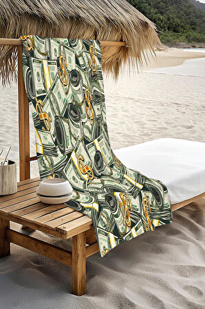 Dijital Baskı Plaj Deniz Havlusu Dolar Desenli Peştamal HVL0009