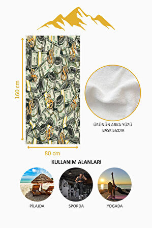 Dijital Baskı Plaj Deniz Havlusu Dolar Desenli Peştamal HVL0009