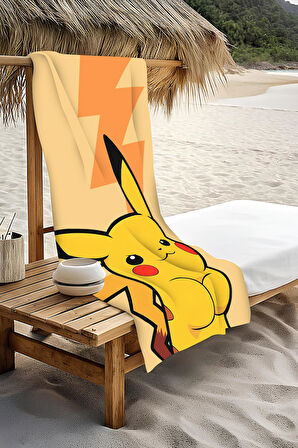 Dijital Baskı Plaj Deniz Havlusu Pikachu Desenli Peştamal HVL0013