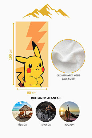 Dijital Baskı Plaj Deniz Havlusu Pikachu Desenli Peştamal HVL0013