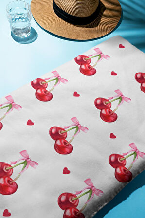 Dijital Baskı Plaj Deniz Havlusu Kiraz Desenli Peştamal HVL0019