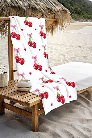 Dijital Baskı Plaj Deniz Havlusu Kiraz Desenli Peştamal HVL0019
