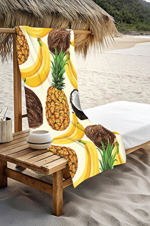 Dijital Baskı Plaj Deniz Havlusu Ananas Desenli Peştamal HVL0021