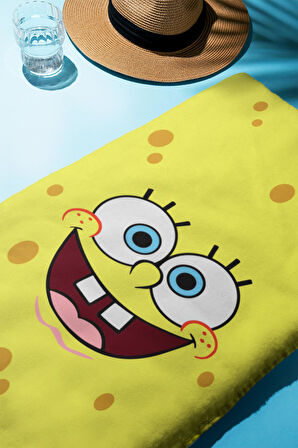 Dijital Baskı Plaj Deniz Havlusu Sünger Bob Desenli Peştamal HVL0024