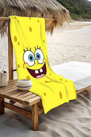 Dijital Baskı Plaj Deniz Havlusu Sünger Bob Desenli Peştamal HVL0024