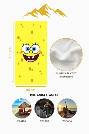 Dijital Baskı Plaj Deniz Havlusu Sünger Bob Desenli Peştamal HVL0024