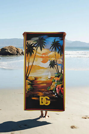 Dijital Baskı Plaj Deniz Havlusu Tropical Desenli Peştamal HVL0026