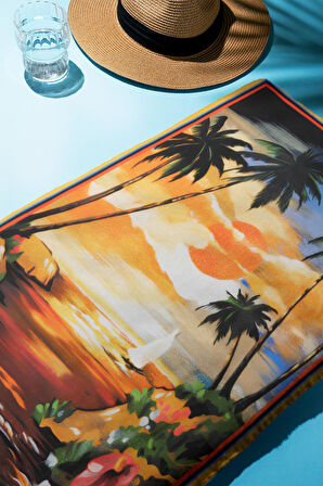 Dijital Baskı Plaj Deniz Havlusu Tropical Desenli Peştamal HVL0026