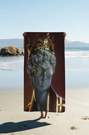 Dijital Baskı Plaj Deniz Havlusu Modern David Heykeli Desenli Peştamal HVL0027