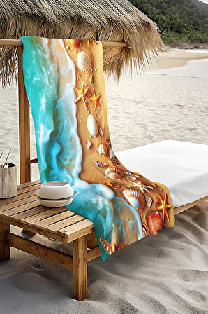 Dijital Baskı Plaj Deniz Havlusu Kumsal Desenli Peştamal HVL0030