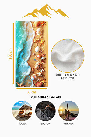 Dijital Baskı Plaj Deniz Havlusu Kumsal Desenli Peştamal HVL0030