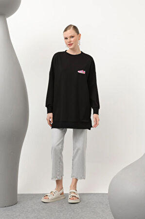 Puane  İki İplik Renkli Ayakkabı Baskılı Sweatshirt 