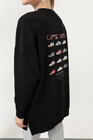 Puane  İki İplik Renkli Ayakkabı Baskılı Sweatshirt 