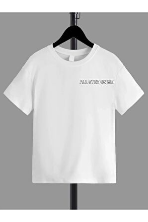 Ünisex Rahat Kalıp Pamuklu Baskılı Beyaz Çocuk T-shirt