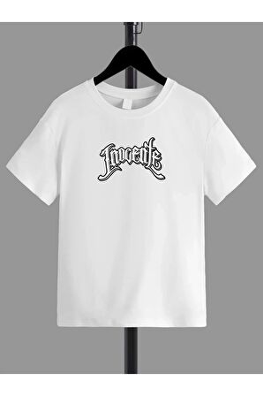 Ünisex Rahat Kalıp Pamuklu Baskılı Beyaz Çocuk T-shirt
