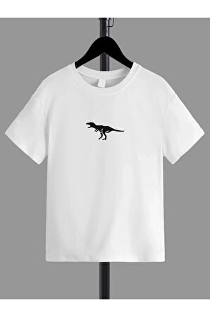 Ünisex Rahat Kalıp Pamuklu Baskılı Beyaz Çocuk T-shirt