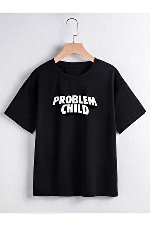 Rahat Kalıp Pamuklu PROBLEM CHILD Baskılı Çocuk T-shirt