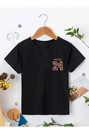 Ünisex Rahat Kalıp Pamuklu Baskılı Siyah Çocuk T-shirt