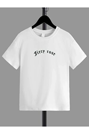 Ünisex Rahat Kalıp Pamuklu Baskılı Beyaz Çocuk T-shirt