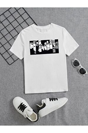 Ünisex Rahat Kalıp Pamuklu Baskılı Beyaz Çocuk T-shirt