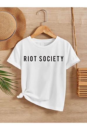 Ünisex Rahat Kalıp Pamuklu Baskılı Beyaz Çocuk T-shirt