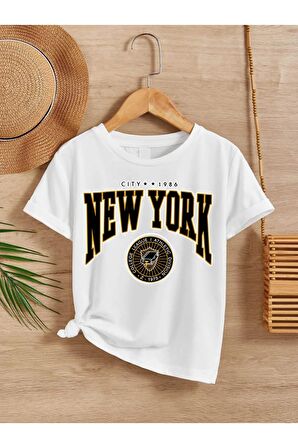 Ünisex Rahat Kalıp Pamuklu Baskılı Beyaz Çocuk T-shirt