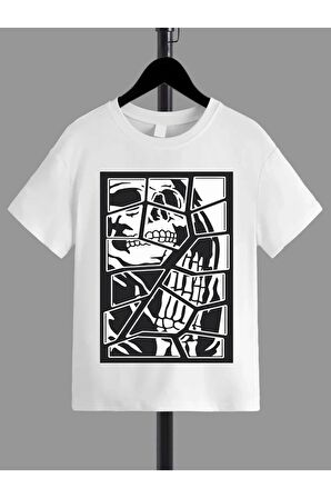 Ünisex Rahat Kalıp Pamuklu Baskılı Beyaz Çocuk T-shirt