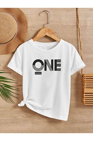 Ünisex Rahat Kalıp Pamuklu Baskılı Beyaz Çocuk T-shirt