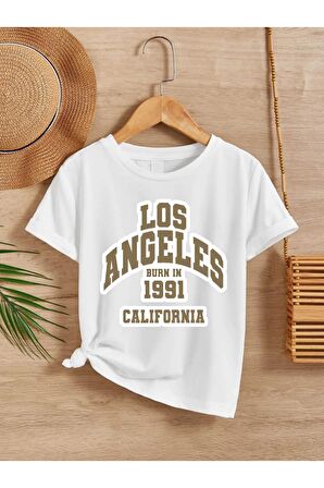 Ünisex Rahat Kalıp Pamuklu Baskılı Beyaz Çocuk T-shirt