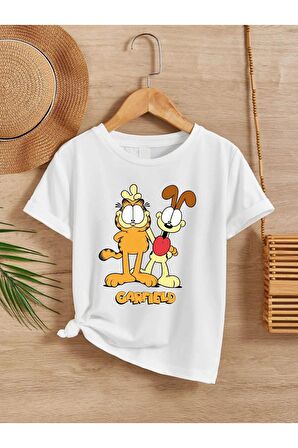 Ünisex Rahat Kalıp Pamuklu Baskılı Beyaz Çocuk T-shirt