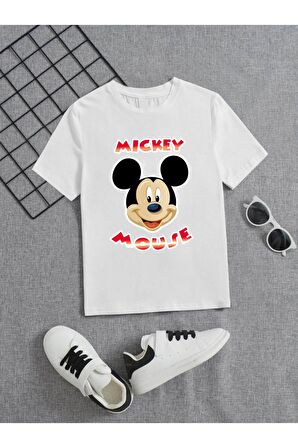 Ünisex Rahat Kalıp Pamuklu Baskılı Beyaz Çocuk T-shirt