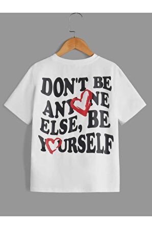 Unısex Rahat Kalıp Pamuklu YOURSELF Baskılı Çocuk T-shirt