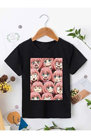 Ünisex Rahat Kalıp Pamuklu Baskılı Siyah Çocuk T-shirt