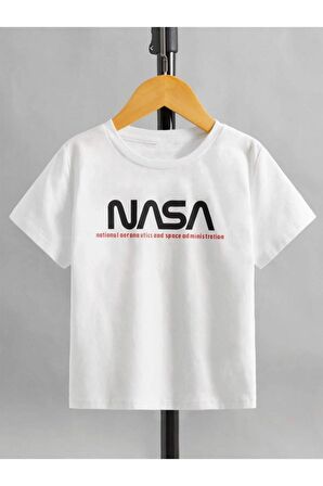 Unısex Rahat Kalıp Pamuklu Nasa Baskılı Çocuk T-shirt