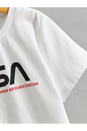 Unısex Rahat Kalıp Pamuklu Nasa Baskılı Çocuk T-shirt