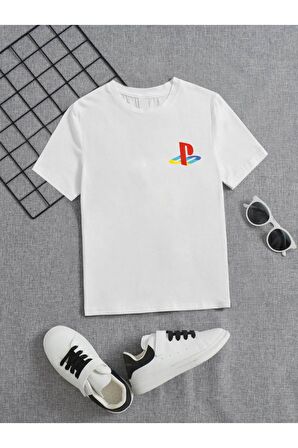 Ünisex Rahat Kalıp Pamuklu Baskılı Beyaz Çocuk T-shirt